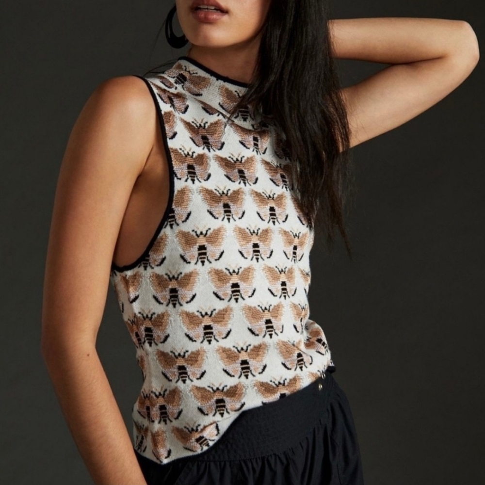 Anthropologie Sarah Gordon x Maeve Maria Tank Top Sweater Moth Print Medium